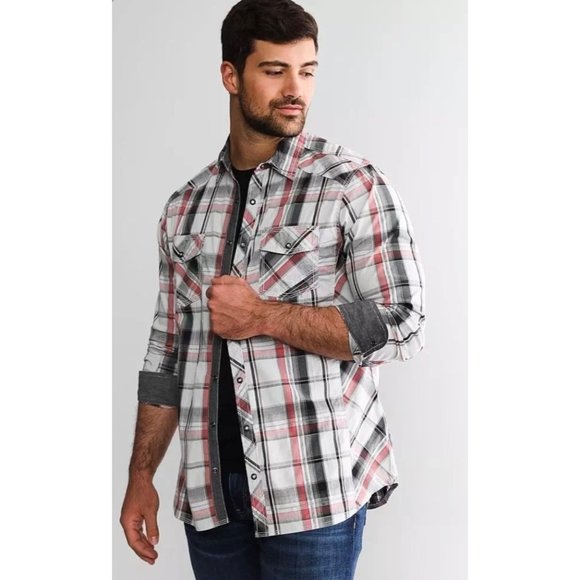 BKE Other - NWT BKE Athletic Fit Mens Red/Gray/White Plaid Snap Up Shirt Size XXXL